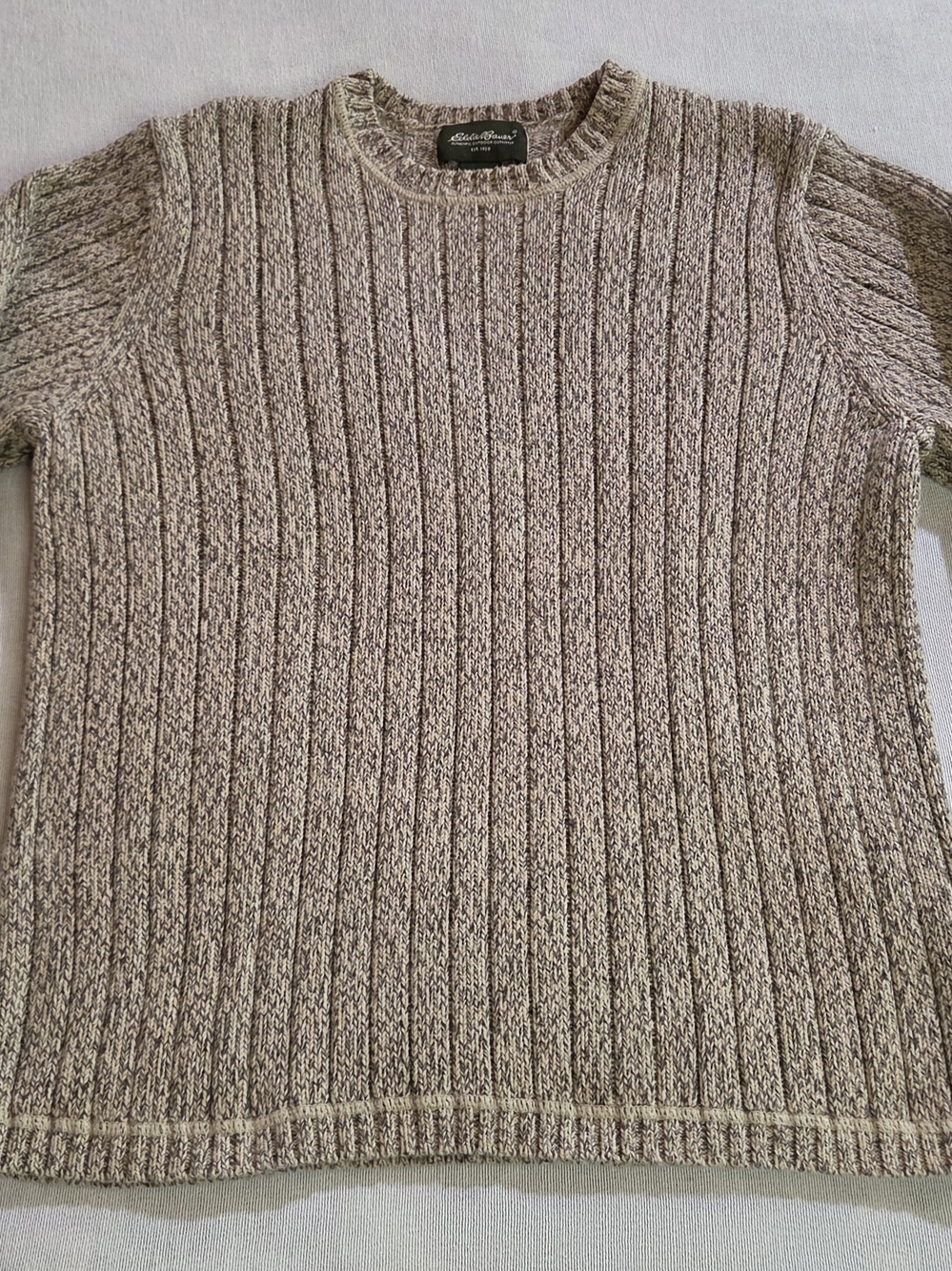 Vintage Eddie Bauer Cable Knit Sweater Women’s L Beige 100% Cotton Pullover